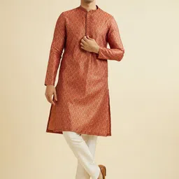 Manyavar Floral Embroidered Mandarin Collar Straight Kurta With Trousers-image-99