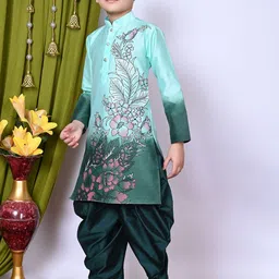 NFC CREATION Boys Floral Printed Regular Dupion Silk Kurta with Patiala image 2