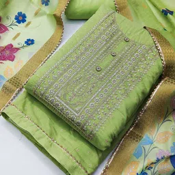 Riti Floral Embroidered Sequinned Chanderi Silk Unstitched Dress Material-image-29