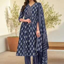 SZN Women Printed Regular Pure Cotton Kurta with Trousers & With Dupatta-13