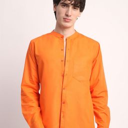 Voroxy Men Smart Band Collar Solid Cotton Casual Shirt-image-74
