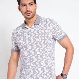 Peregrine by Pantaloons Men Geometric Printed Polo Collar Cotton T-shirt-image-10