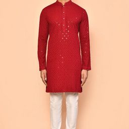 Arihant Rai Sinha Geometric Embroidered Mandarin Collar Sequinned Straight Kurta-image-63