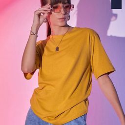 DIMPY GARMENTS Women Pack of 2 Solid Round Neck Cotton Oversized T-shirts-image-69
