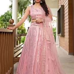 ODETTE Embroidered Thread Work Semi-Stitched Lehenga & Unstitched Blouse With Dupatta-picture-57