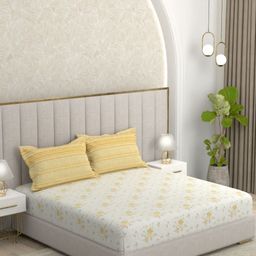 Pure Decor Yellow & White Floral 210 TC Queen Bedsheet with 2 Pillow Covers-image-84