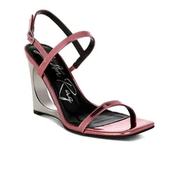 London Rag Leather Wedge Sandals with Buckles-picture-11