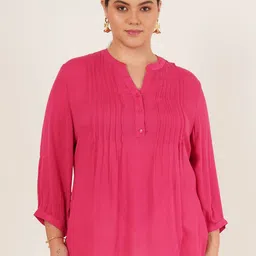 IX IMPRESSION Women Solid Gathered or Pleated Mandarin Collar Top-picture-49