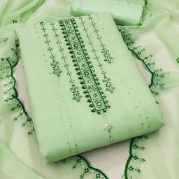 SAINOOR Floral Embroidered Sequinned Georgette Unstitched Dress Material-image-32