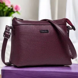 Maroon Women Sling Bag Embossed Mat Design-image-0