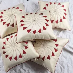 JDX Cream-Coloured & Red 5 Pieces Geometric Square Cushion Covers-30
