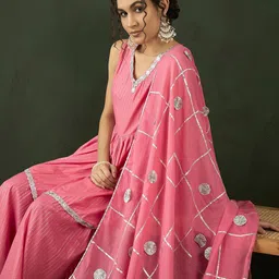 Sangria Sequence With Striped Kurta & Sharara With Dupatta-0