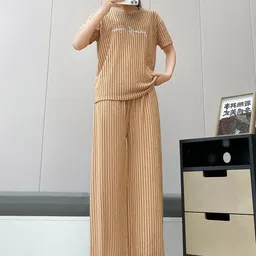 Lugo Striped Self Design Round Neck T-Shirt With Palazzo-picture-2