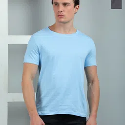 Dollar Men Pack of 2 Solid Round Neck Cotton Slim Fit T-shirts-image-3