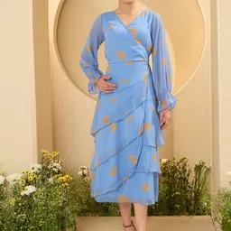 Antheaa Floral Printed Chiffon Midi Wrap Dress-picture-50