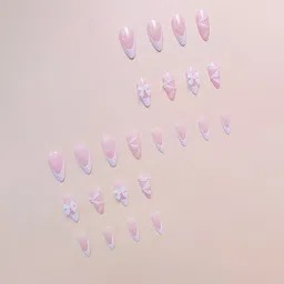 The Pink Truck Set Of 24 Reusable Nails & Application Kit- Creamy Shine With Bow & Pearls-87