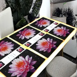 REVEXO 12-Pcs Black & Pink Printed Table Placemats&Coasters-53