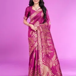 RICH & ROMAN Woven Design Zari Pure Silk Banarasi Saree-picture-18