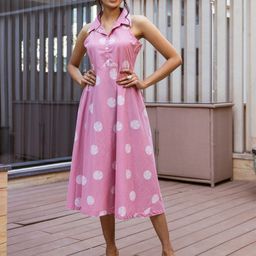 ARAVALII Women Floral Printed Shirt Collar Fit & Flare Midi Dress-image-3