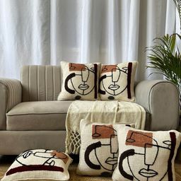EXPORT HOUSE Beige & Brown 5 Pieces Square Cushion Covers-image-41