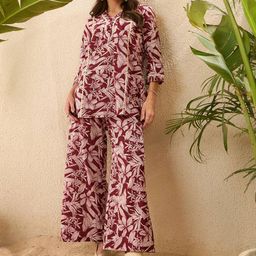 IMANA Printed V-Neck Top With Trousers Co-Ords-image-26