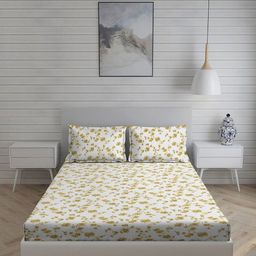 Living scapes by Pantaloons Yellow & White 220TC Cotton King Bedsheet Set 2.74 m x 2.74 m-image-81