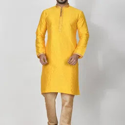 RANAK Geometric Woven Design Mandarin Collar Art Silk Straight Kurta-30
