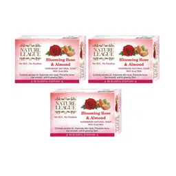 NATURE LEAGUE Set of 3 Blooming Rose & Almond Handmade Soap with Goat Milk -100 g Each-0