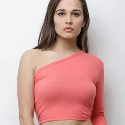 Moda Rapido One Shoulder Cotton Crop Top-image-24