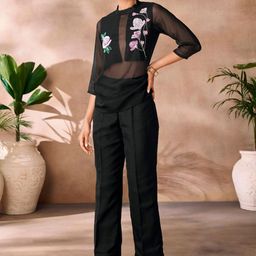 ODETTE Embroidered Round Neck Top With Trousers Co-Ords-image-28