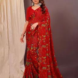 KALINI Red Pure Georgette Printed Sarees-picture-48