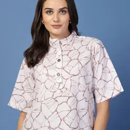 Style Quotient Women Printed Mandarin Collar Cotton Top-image-45