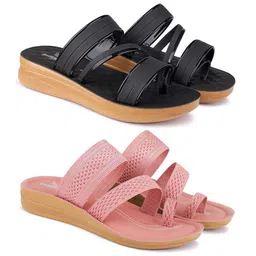 BERSACHE Women Set Of 2 Self Design Open Toe Flats-57