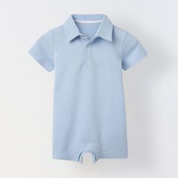 SPUNKIES Infant Blue Cotton Shirt Collar Neck Romper-13