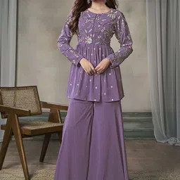 Inddus Floral Embroidered Tunic With Trousers Co-Ords-image-87