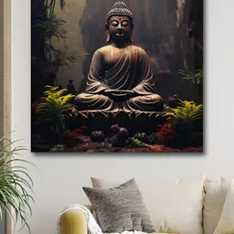 Myntra Elegant Homes Brown & Black Buddha Printed Canvas Wall Art-52