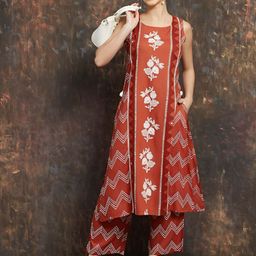 Melange by Lifestyle Women Printed Pure Cotton Kurta with Palazzos-picture-18