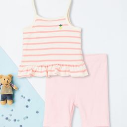 max Girls Striped Shoulder Straps Top With Short-image-73