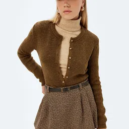 Koton Women Self design Round Neck Long Sleeves Cardigan Sweaters-image-48