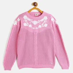 JWAAQ Girls Floral Embroidered Pure Cotton Pullover Sweater-image-44