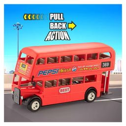 Shinsei Pull Back Action Double Decker Bus Toy - Red image 5