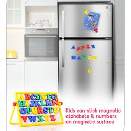 Babyhug Junior 2 in 1 Magnetic Letters and Numbers Learning & Writing Board with Duster & Chalk 36 pieces- Multicolour image 5