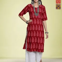 Moda Rapido Women Ethnic Motifs Printed Thread Work Floral Crepe Kurta-image-79