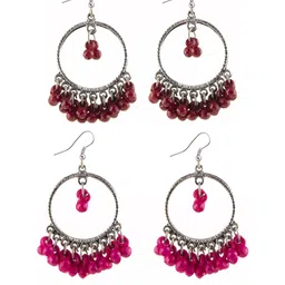 Combo Silver Oxidize Maroon & Pink Earrings for Girls-image-87