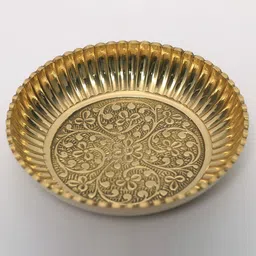 Exotic India Gold Toned Floral Design Brass Pooja Thali-image-12