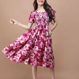 DEKLOOK Girls Floral Printed Smocked Tiered Fit & Flare Midi Dress-picture-12
