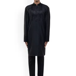 SDS By Kushal Shah Geometric Yoke Design Mandarin Collar Sequinned Silk Kurta & Trousers-image-96