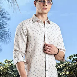 Nautica Men Geometric Printed Premium Slim Fit Printed Casual Shirt-image-3