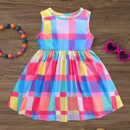 Netra Creation Girls Checked Sleeveless Fit & Flare Dress-26