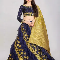 Fabcartz Embroidered Thread Work Semi-Stitched Lehenga & Unstitched Blouse With Dupatta-picture-15